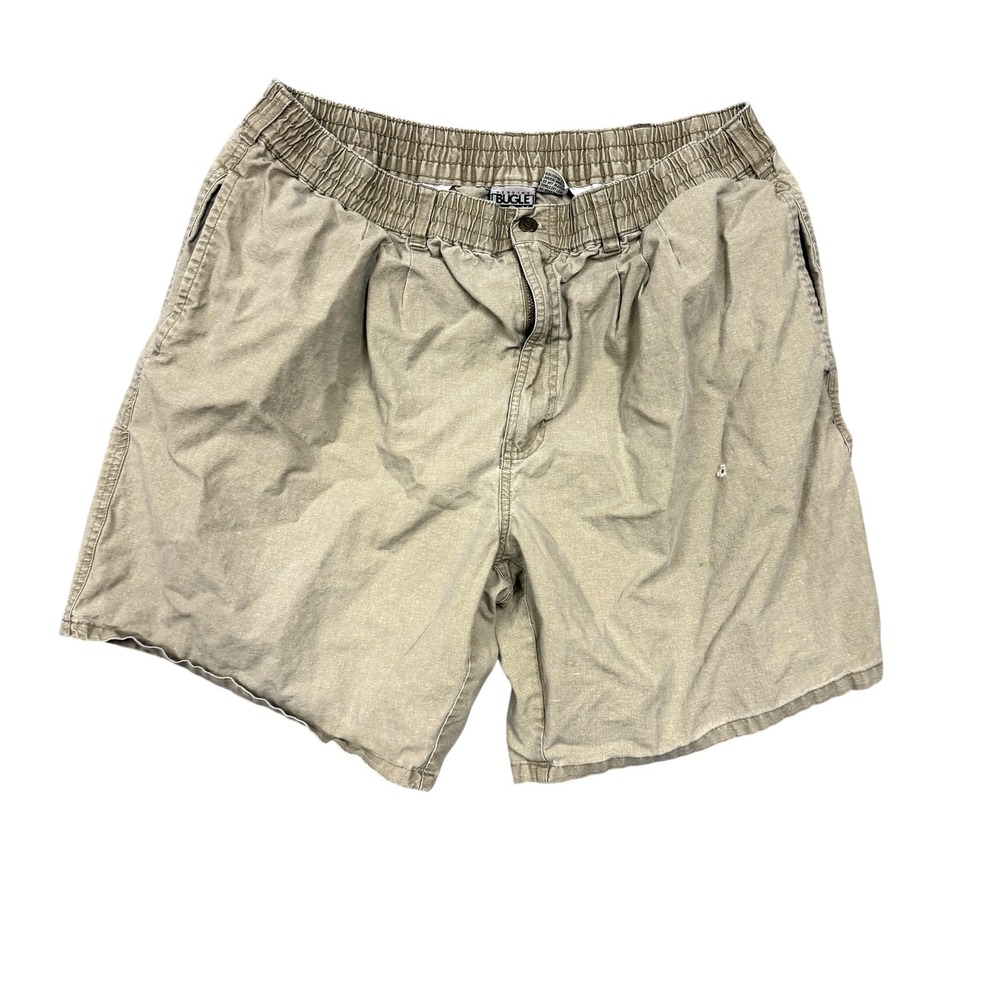 Bugle Boy Shorts Mens XL Beige Cotton Elastic Waist Pleated Chino Relaxed Fit